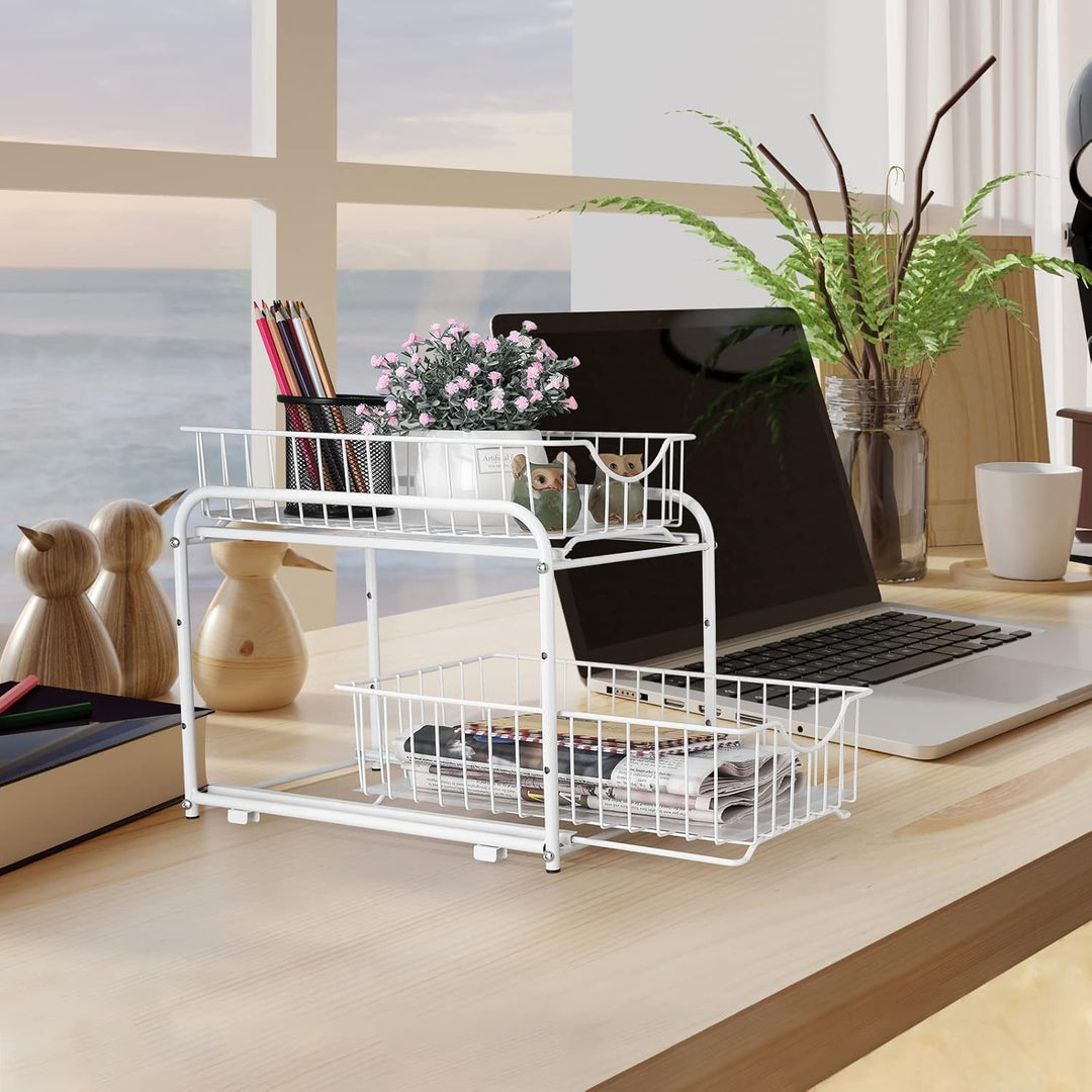 CADUKE Unterwaschbecken-Organizer mit Schubladenkorb, 2er-Pack, Schiebeschrank-Organizer mit Metall,