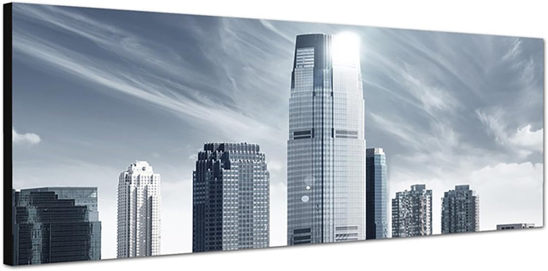 Paul Sinus Art Panoramabild auf Leinwand und Keilrahmen 150x50cm New York Skyline Wasser schwarz/wei
