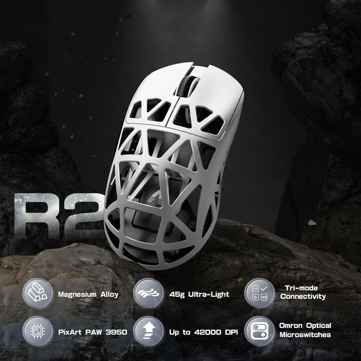 ATTACK SHARK R2PRO 45g Superlight Magnesiumlegierung Maus, PixArt PAW3950-Sensor, 42000 DPI, 8000Hz