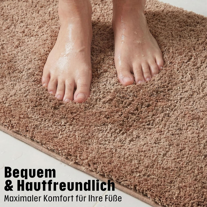WohnDirect Badezimmerteppich gross Braun - Badematte rutschfest 60 x 100 cm - Badteppich Set, waschb