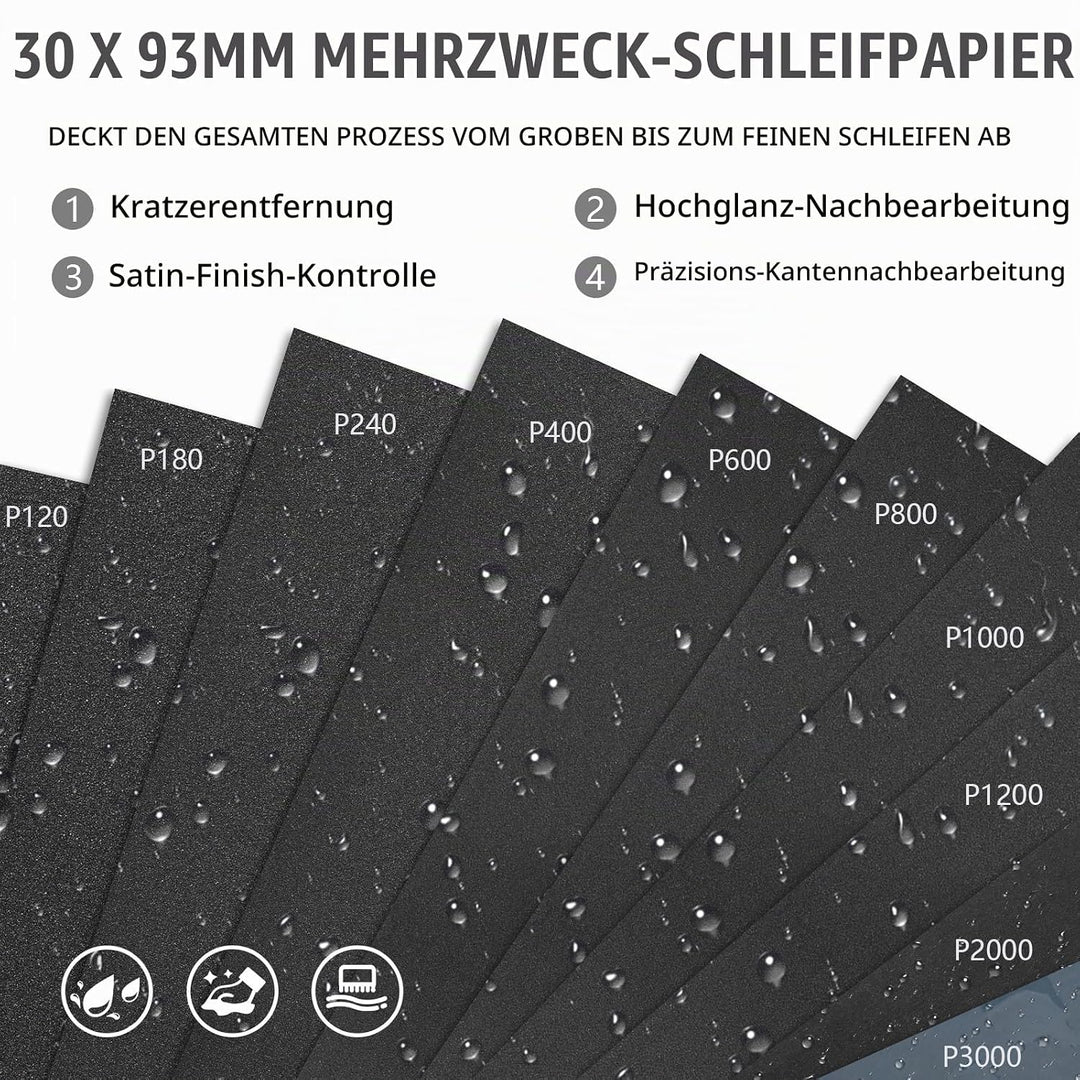 UMXIUO 100 Stück Schleifpapier mit HandSchleifklotz, Körnung von 120 bis 3000, Nassschleifpapier Set