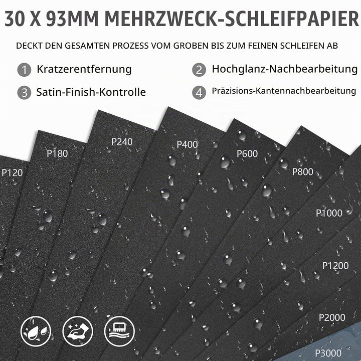UMXIUO 100 Stück Schleifpapier mit HandSchleifklotz, Körnung von 120 bis 3000, Nassschleifpapier Set