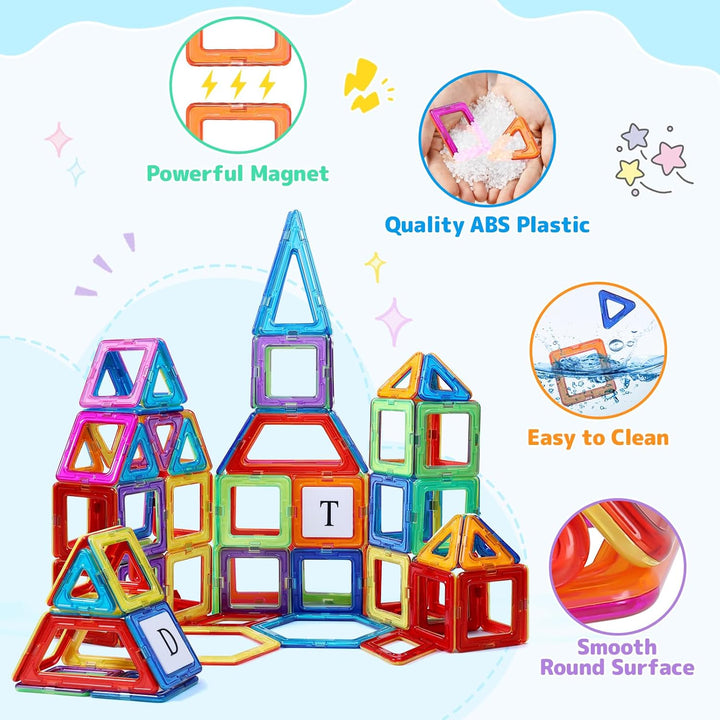 ECHOCUBE Magnetische Bauklötze für Kinder 116PC Set - Bauklötze, STEM Konstruktionsspielzeug mit leu