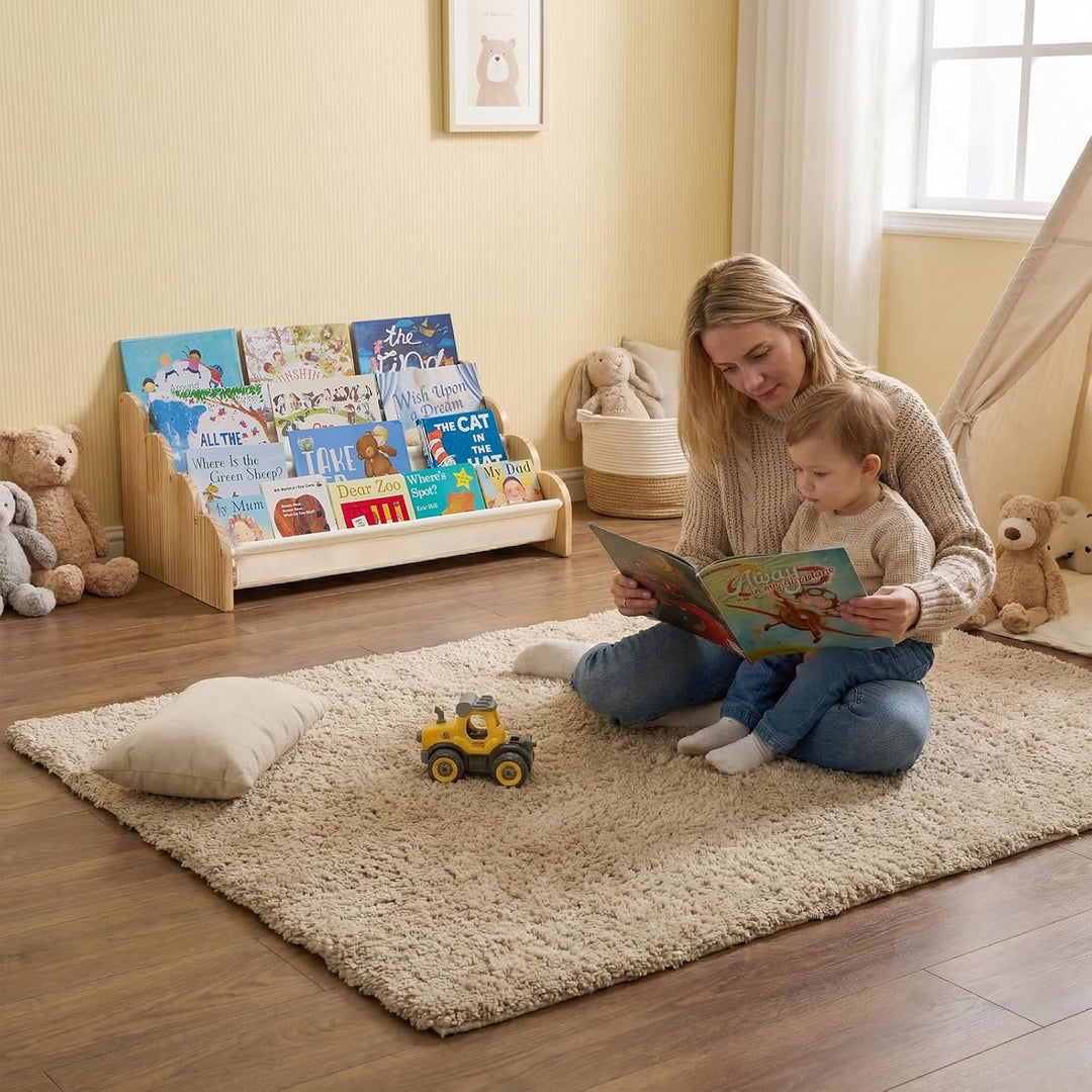 Puricon 4-stufiges Kinderbücherregal, Kinderregal Bücher Regal für Kleinkinder mit Tiefenfächern Wel