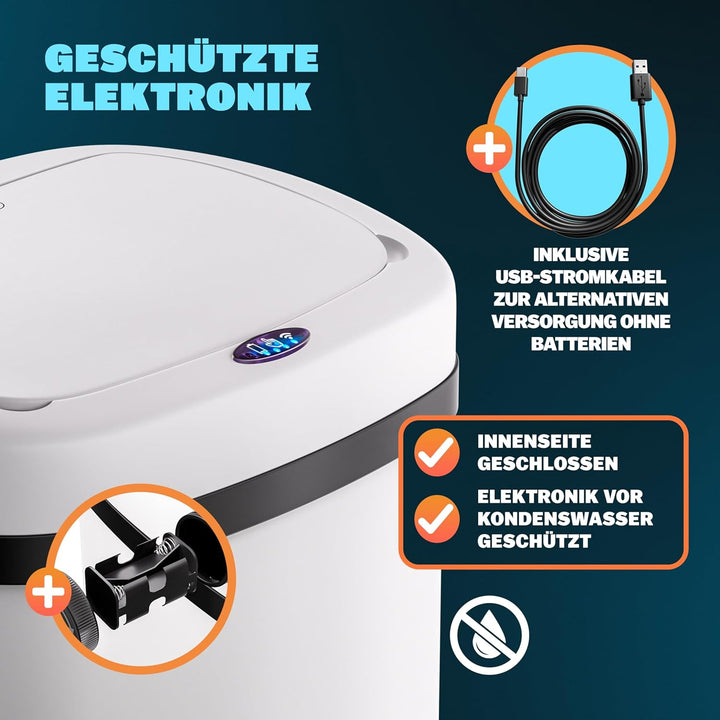 Monzana® Sensor Mülleimer Küche 58 L Automatik mit Bewegungssensor Soft-Close-Deckel Wasserdicht USB
