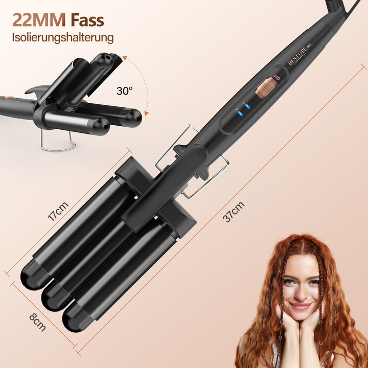 Welleneisen für Haare 22mm Lockenstab - 3 Fässer Welleneisen Keramik Mermaid Hair Waver PTC Schnellh