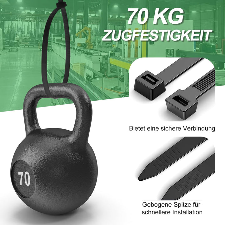 Kabelbinder Schwarz Extra Lang 100 Stück 650 × 8.8mm Breit Cable Ties mit 70 kg Zugfestigkeit Kann i