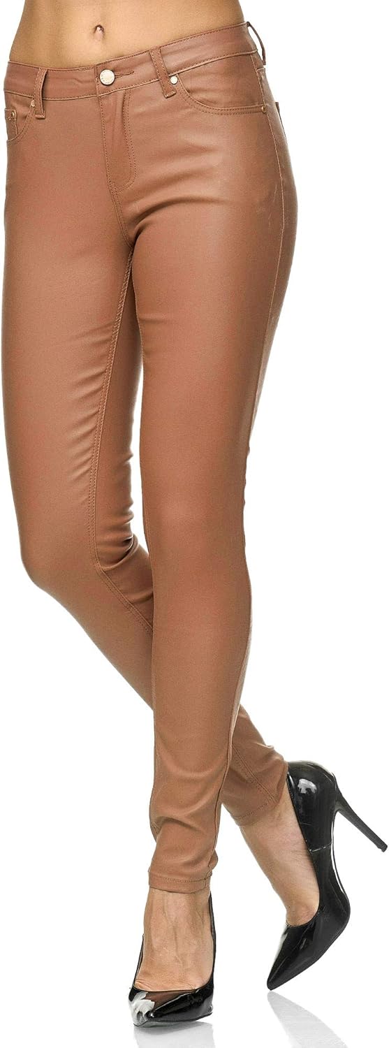 Elara Damen Hose Kunstleder Push Up Effekt Chunkyrayan 34 Slim Braun Fällt Eine Nummer Kleiner aus,
