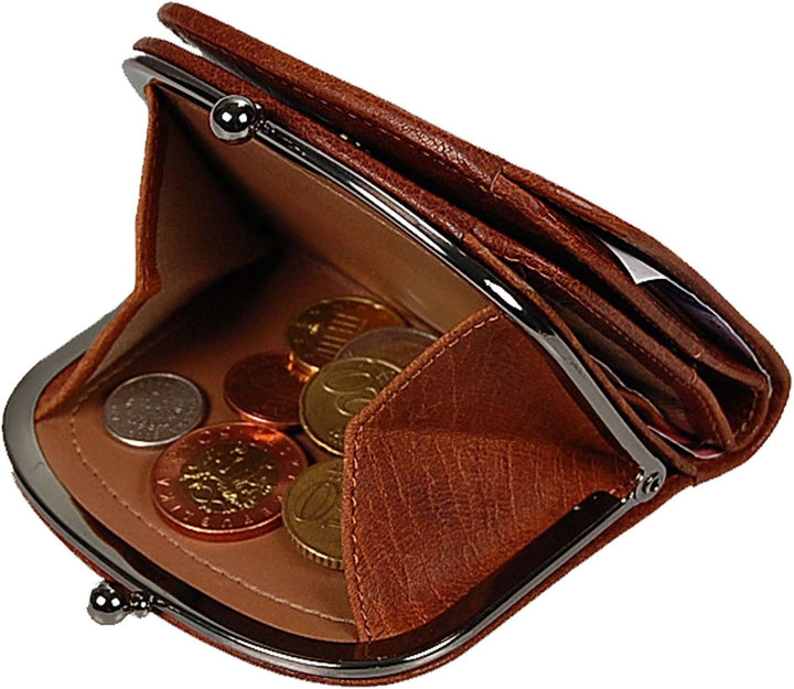 Branco Damenbörse Portemonnaie Geldbeutel Bügelbörse Damen Geldbörse Leder GoBago (Cognac), Cognac