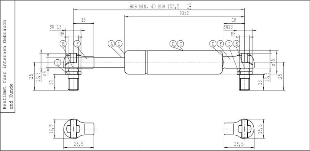 Stabilus 340001968 Gasfeder Lift-O-Mat 4853Dr 250 N, 250 N