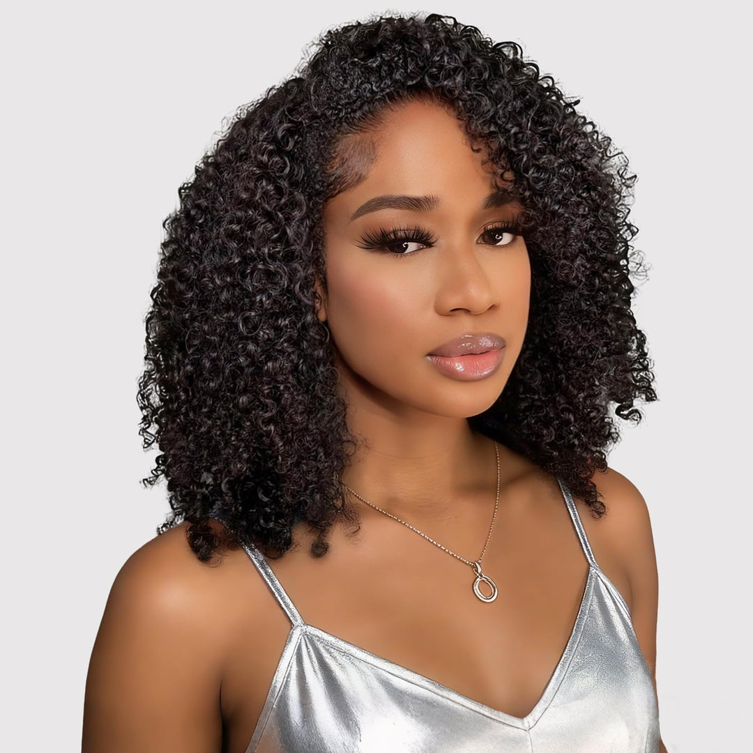 Tunfine Curly Half Wig Echthaar perücke 200 Dichte Water Wave 3 in 1 Seamless Flip Over Wigs Perücke