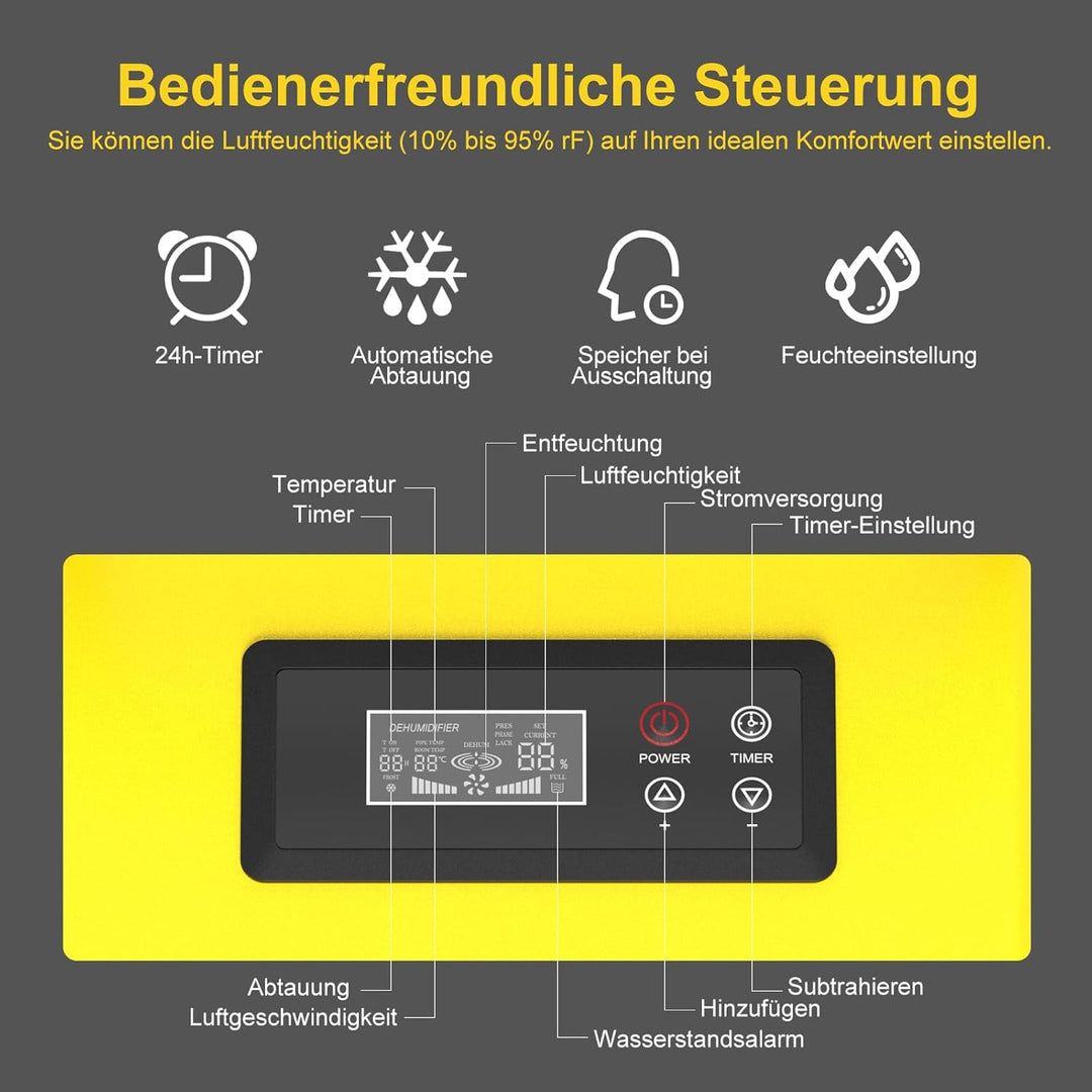 Bautrockner Luftentfeuchter Keller 30 L/Tag - Fläche 90 m²/230 m³ - 24Hr Timer Innenbereich Trocknun