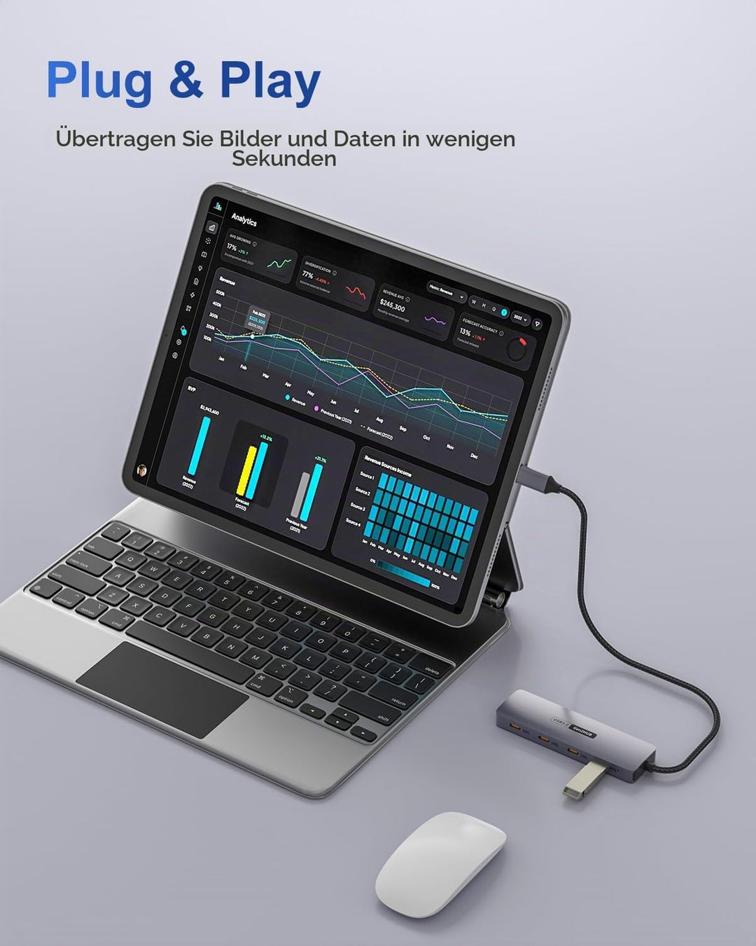 USB C Hub 10 Gbps, 4 IN 1 Adapter mit 4 USB C 3.2 Ports, Hochgeschwindigkeits Multiport Adapter für