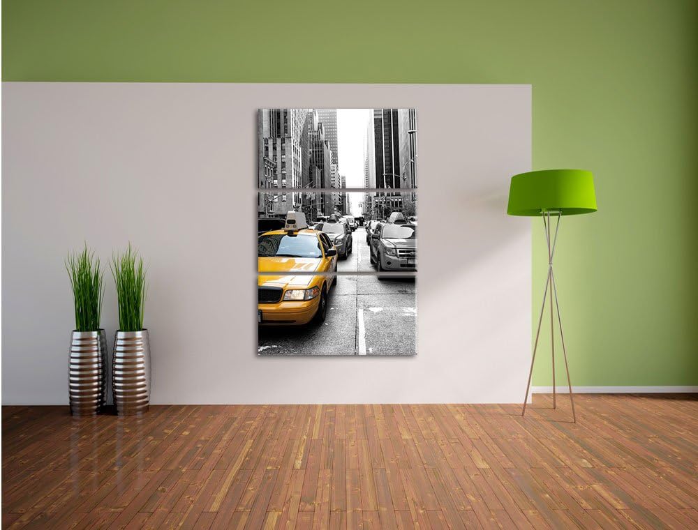 Pixxprint Gelbes Taxi in New York B&W als Leinwandbild/Grösse: 3 Teilig (120x80 cm) / Wandbild/Kunst