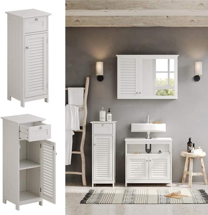 Vicco Midischrank Riad, Weiss, 32 x 87 cm mit Tür und Schublade, Midischrank