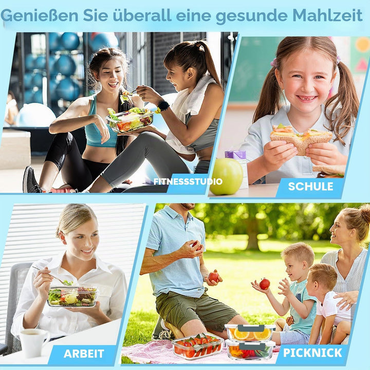 VERONES Glasbehälter für Mahlzeiten, luftdicht, mit Deckel, BPA-frei, geeignet für Mikrowelle, Ofen,