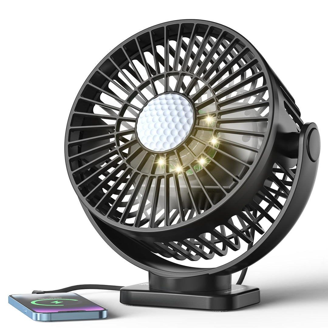 Minthouz 12000mAh Tragbarer Ventilator 5.5 Zoll, USB Ventilator, 3 Windstufen, 360° Drehbar, Max 30h