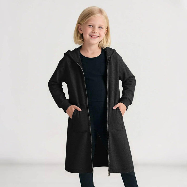 Hoodie Jacke Mädchen mit Reissverschluss Lang Kapuzenpullover Strickjacke Einfarbig Locker Sportjack