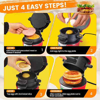 Sandwich Toaster Burger Maker mit Eierringe und Zeitschaltuhr, Effiziente Antihaft Heizplatten, Spül