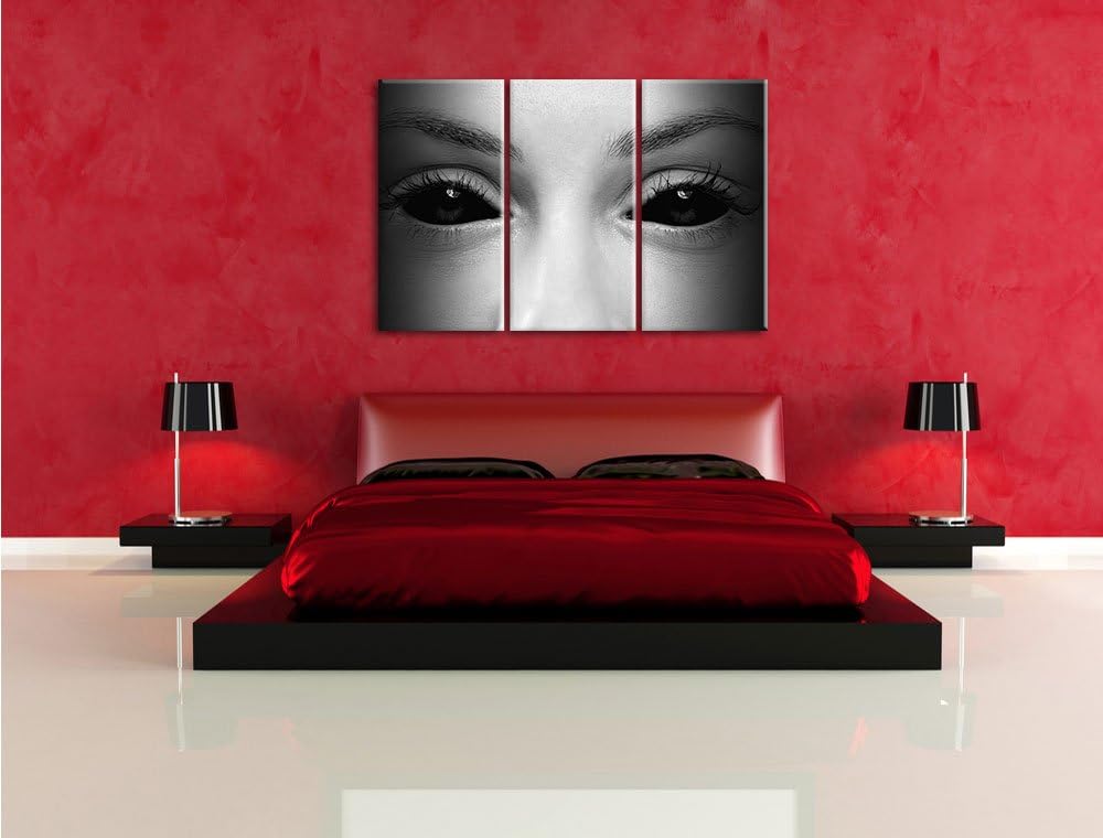Pixxprint Böse Dämonenaugen Kunst B&W als Leinwandbild/Grösse: 3 Teilig (120x80) cm/Wandbild/Kunstdr