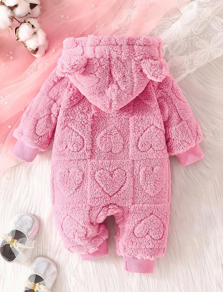 Adigau Baby Fleece Langarm Strampler mit Kapuze Winter Reissverschluss Overall Plüsch Herbst Bär Ohr