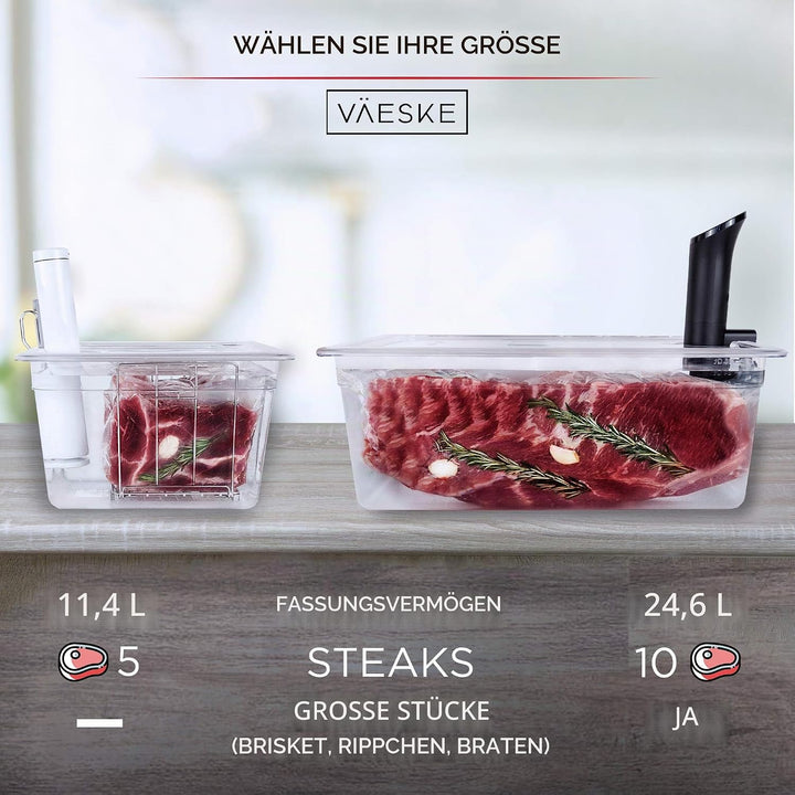 Väeske Sous-Vide Behälter mit Deckel und Gestell – Passend für die Meisten Sous-Vide Garer (11 L) ge