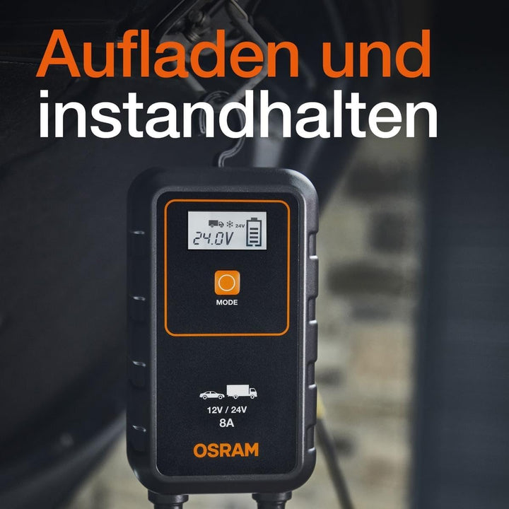 OSRAM BATTERYcharge 908, KFZ-Batteriewartungsgerät 12V & 24V, mobiles KFZ Batterieladegerät für PKW,