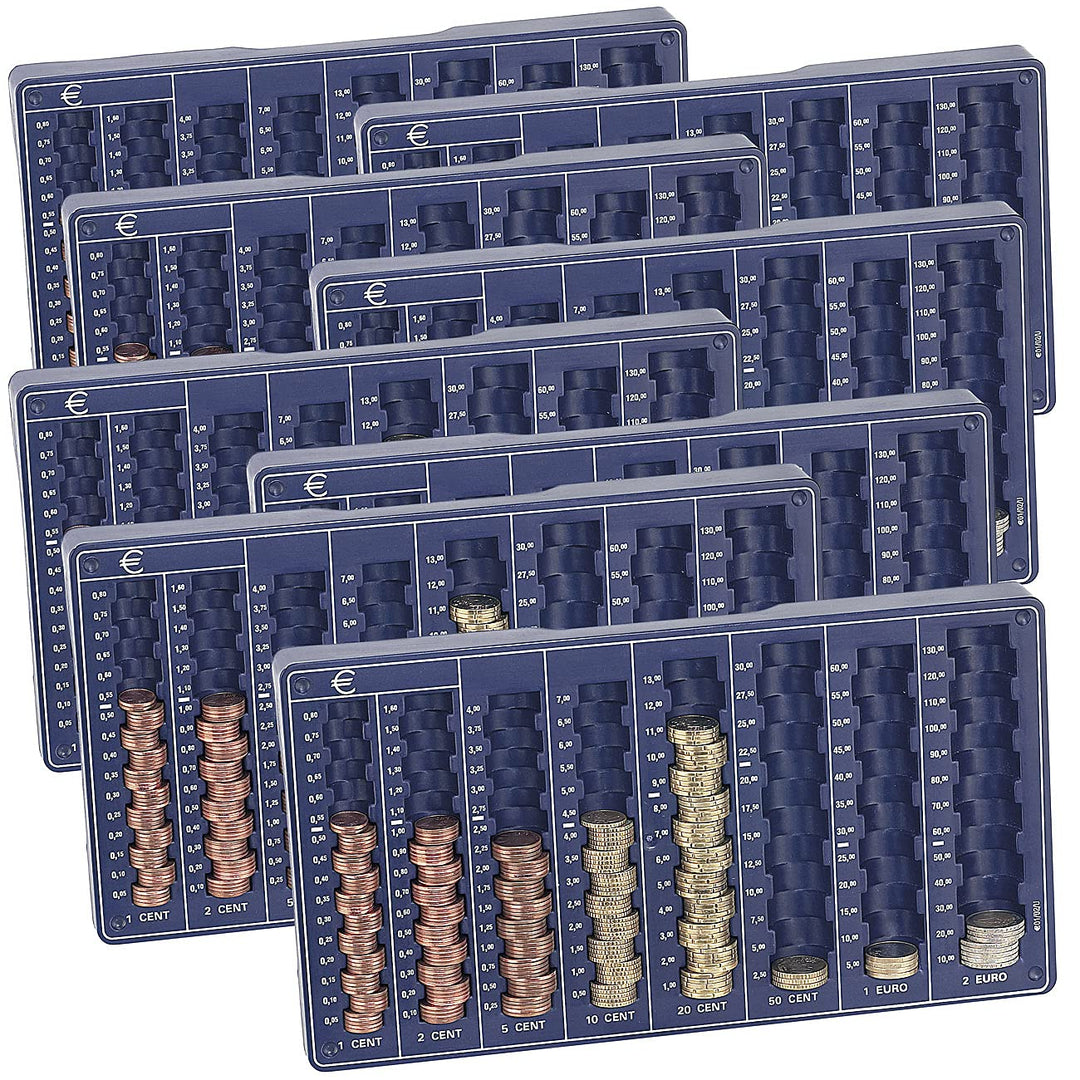 PEARL Münzsortierer Spardose: 8er-Set Euro-Münzbretter für alle Euro- und Cent-Münzen (Münzsortierer