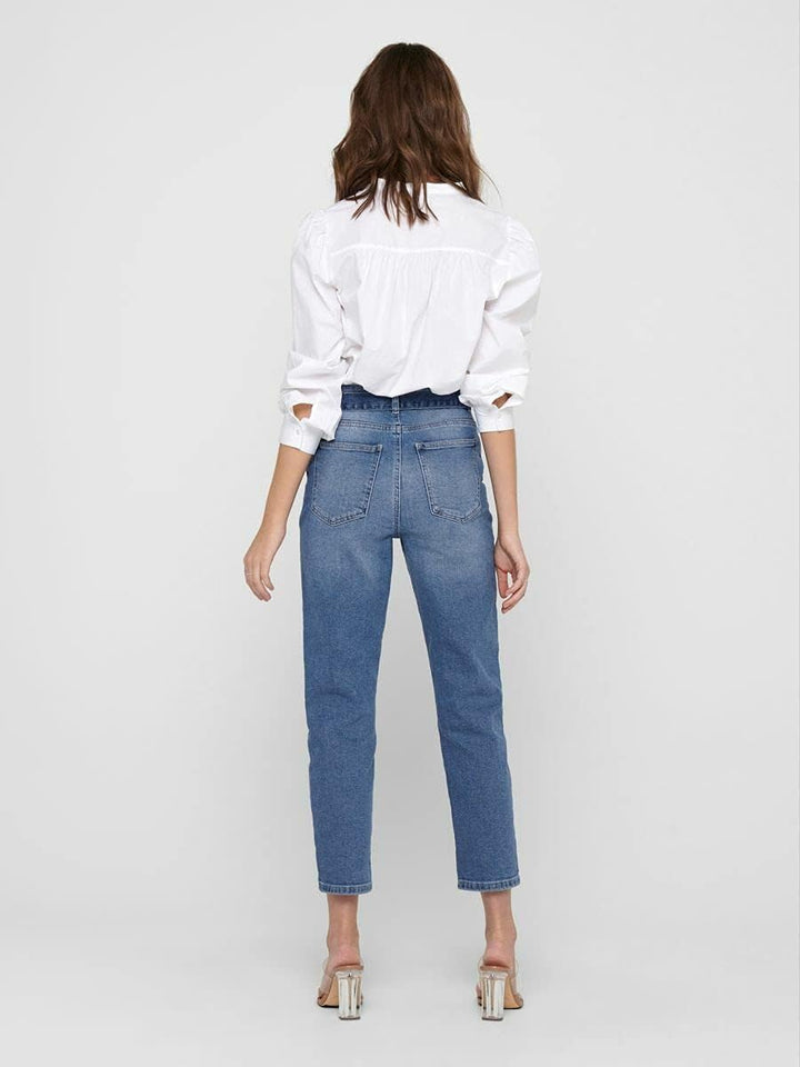 ONLY Damen Onlemily Life Hw Ankle Rs Belt DNM Bj Jeans 28W / 32L Medium Blue Denim, 28W / 32L Medium