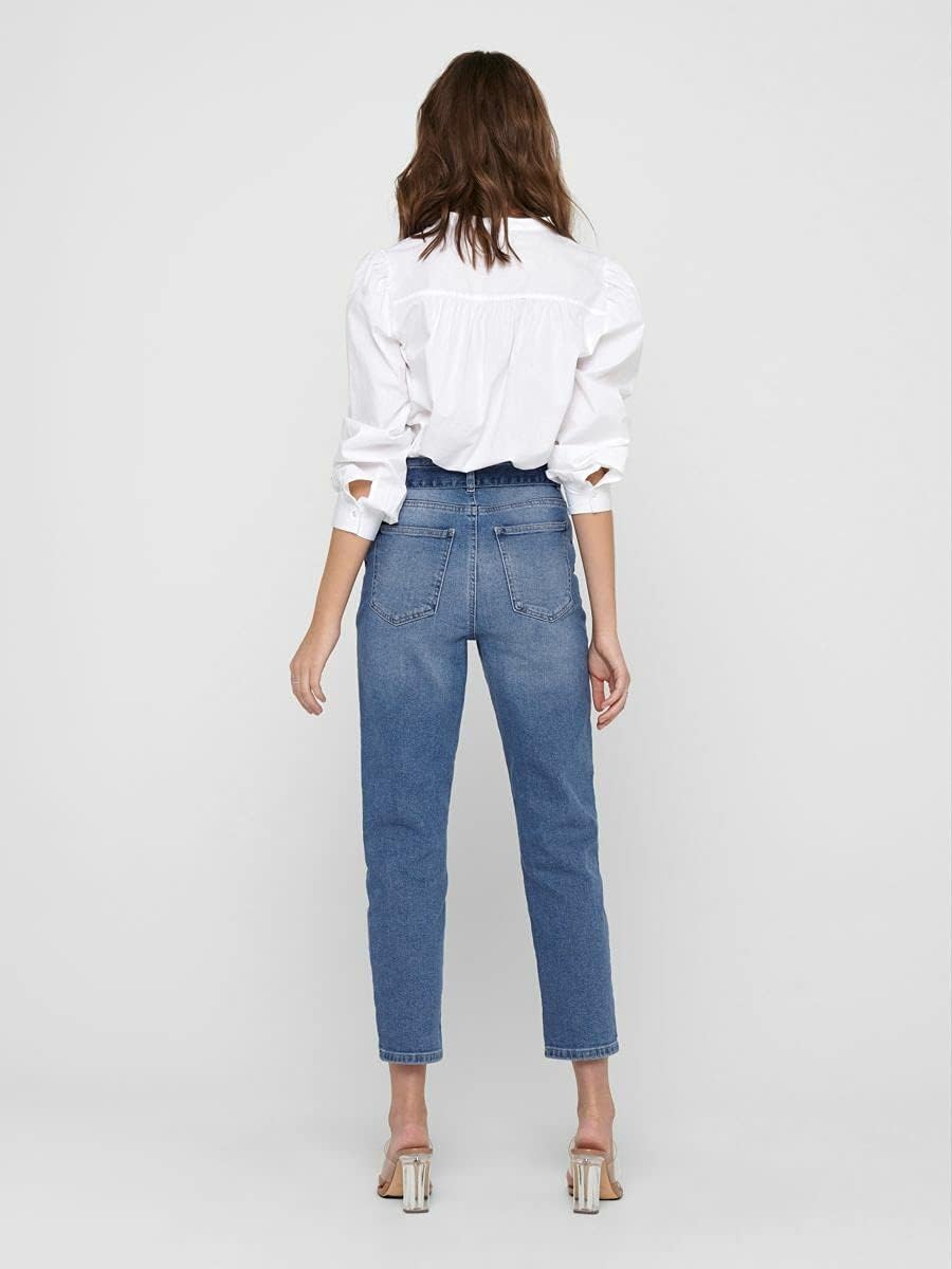 ONLY Damen Onlemily Life Hw Ankle Rs Belt DNM Bj Jeans 28W / 32L Medium Blue Denim, 28W / 32L Medium