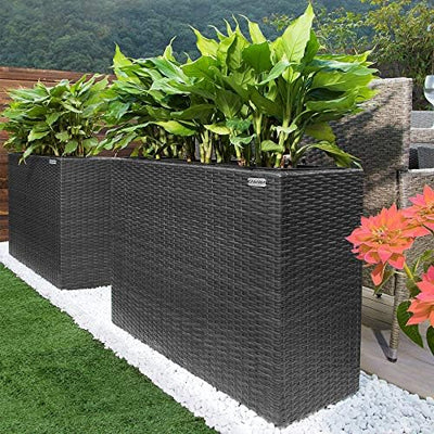 Casaria® Blumenkasten 3 Innentöpfe Polyrattan Herausnehmbar Wasserablauf Outdoor Rechteckig Pflanzka