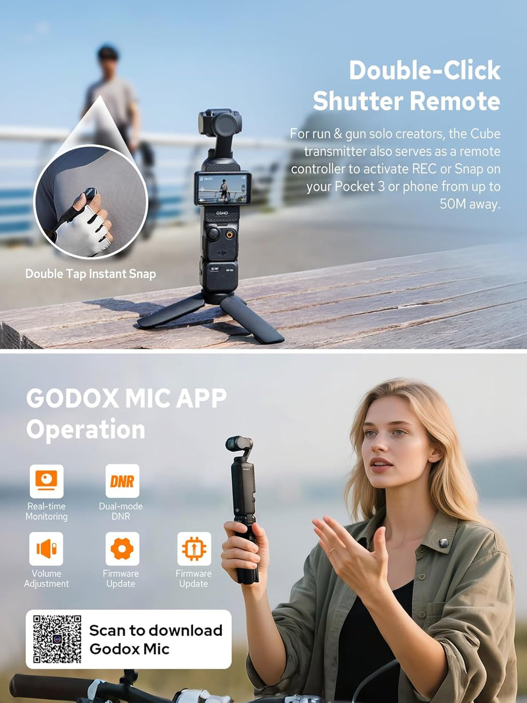 Godox Cube-OP3 Wireless Mikrofon Kit1 für DJI Pocket 3, ultraleichtes Design, 200m (656ft.) Übertrag