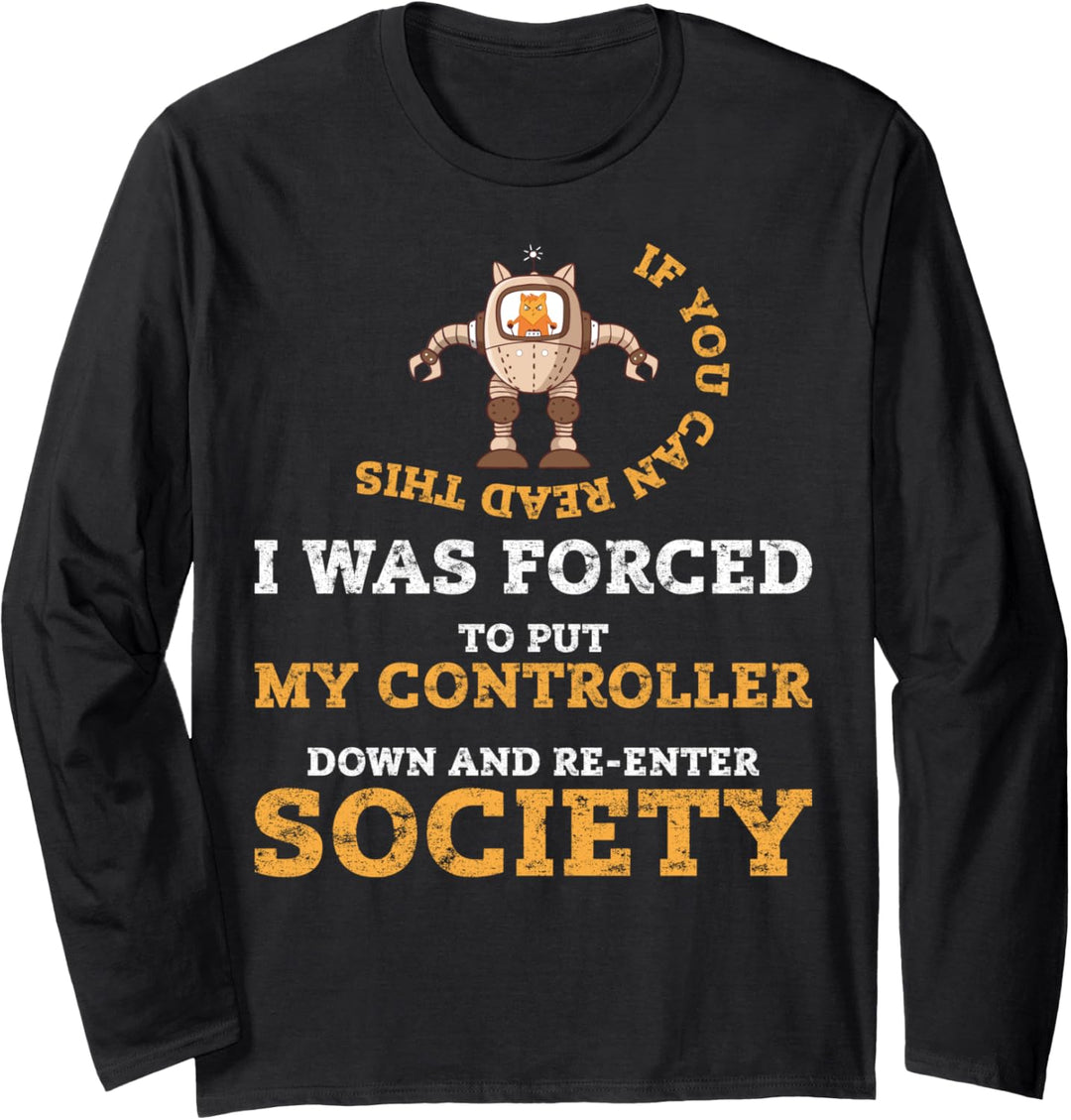 Funny Gaming Gifts Gamer Cat Streamer Gamer Dad Geek Gift Langarmshirt