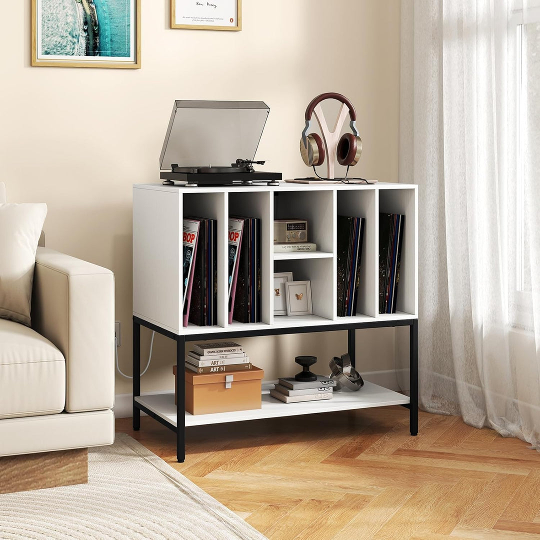 Giantex Plattenspielerständer, Aufbewahrungsschrank für Schallplatten mit Ladestation, 6 Fächer und