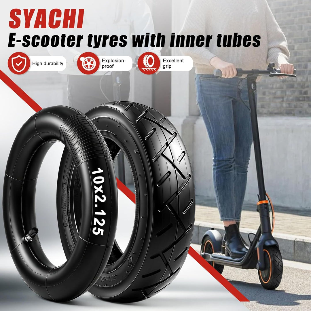 SYACHI 10x2.125 Schlauch- und Reifenset für Elektroroller, robuster 10x2.125 Reifen und 30% dickerer