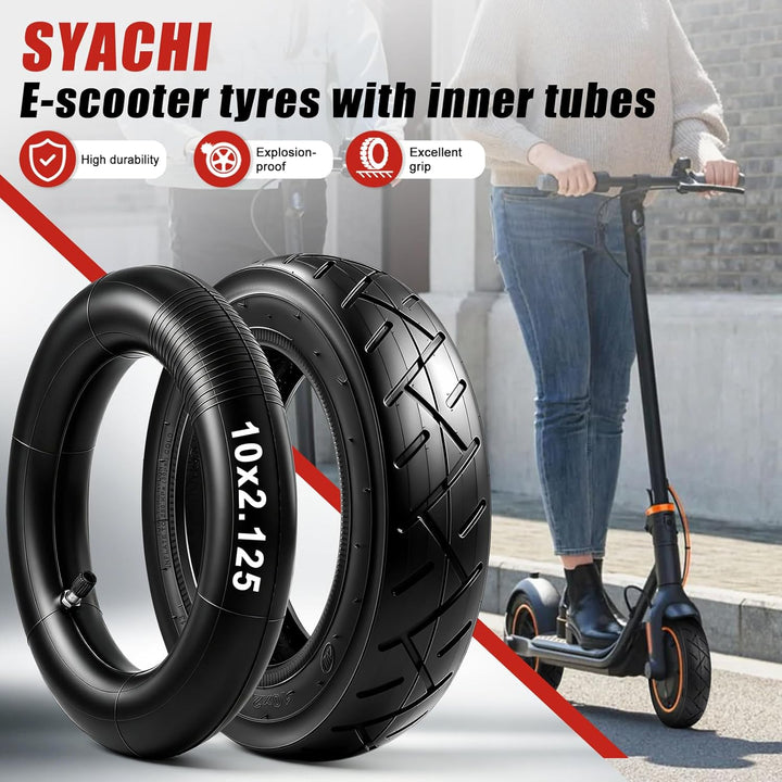 SYACHI 10x2.125 Schlauch- und Reifenset für Elektroroller, robuster 10x2.125 Reifen und 30% dickerer