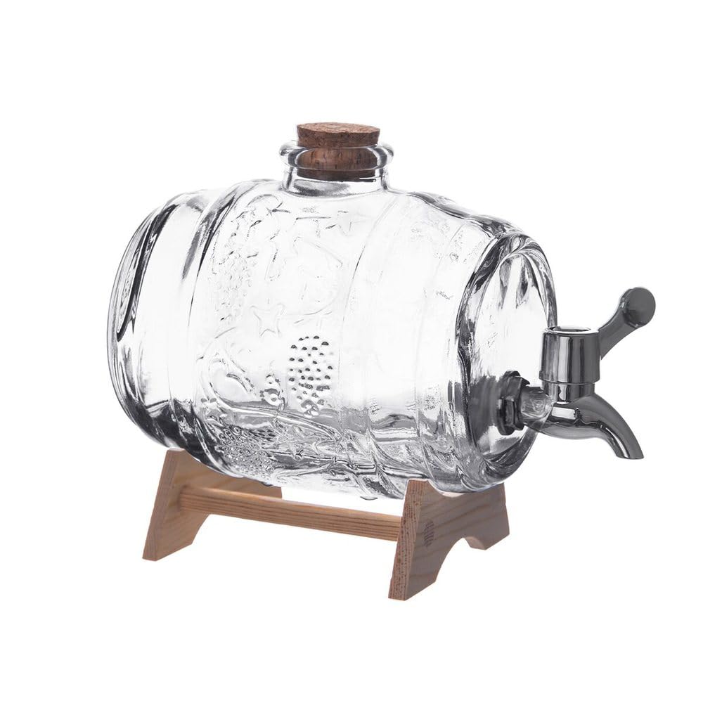 ORION Getränkespender aus Glas mit Holzständer 1 Liter Weinhalter Whiskyhalter