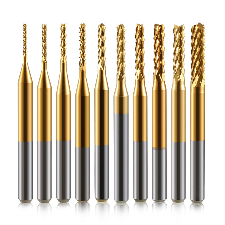 10 Stücke Hartmetall Schaftfräser, 1/8 Schaft Titan Coat CNC Fräser Stückchen Fräser Schnitzsatz, St