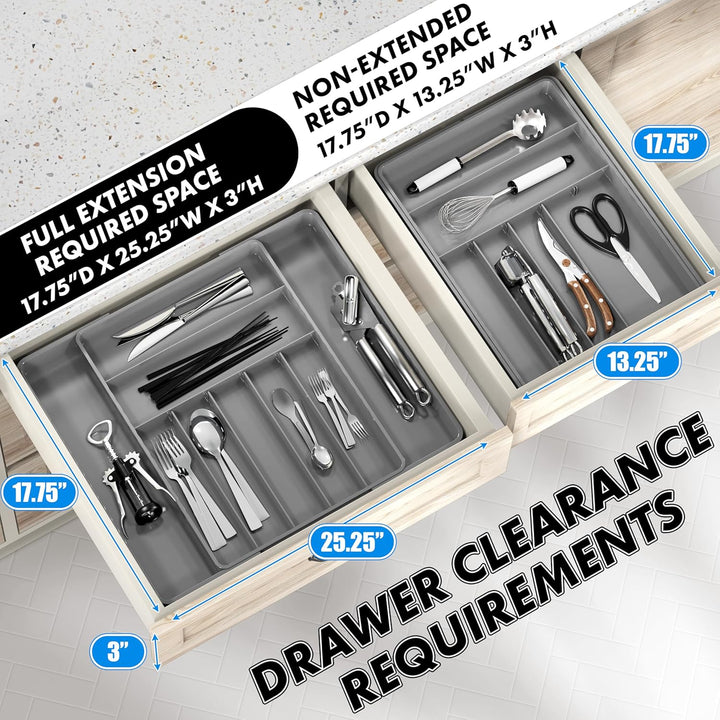 Simple Houseware Erweiterbarer Besteck-Organizer für Küchenschubladen, Grau, Grau