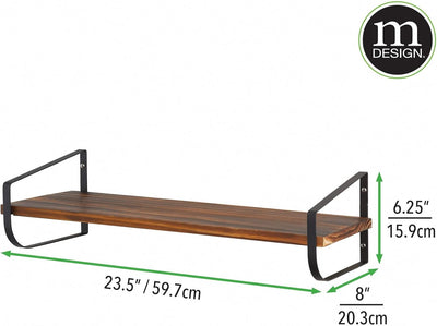 mDesign modernes Wandregal – langes Holzregal mit rostbeständigen Metallhalterungen – Hängeregal für
