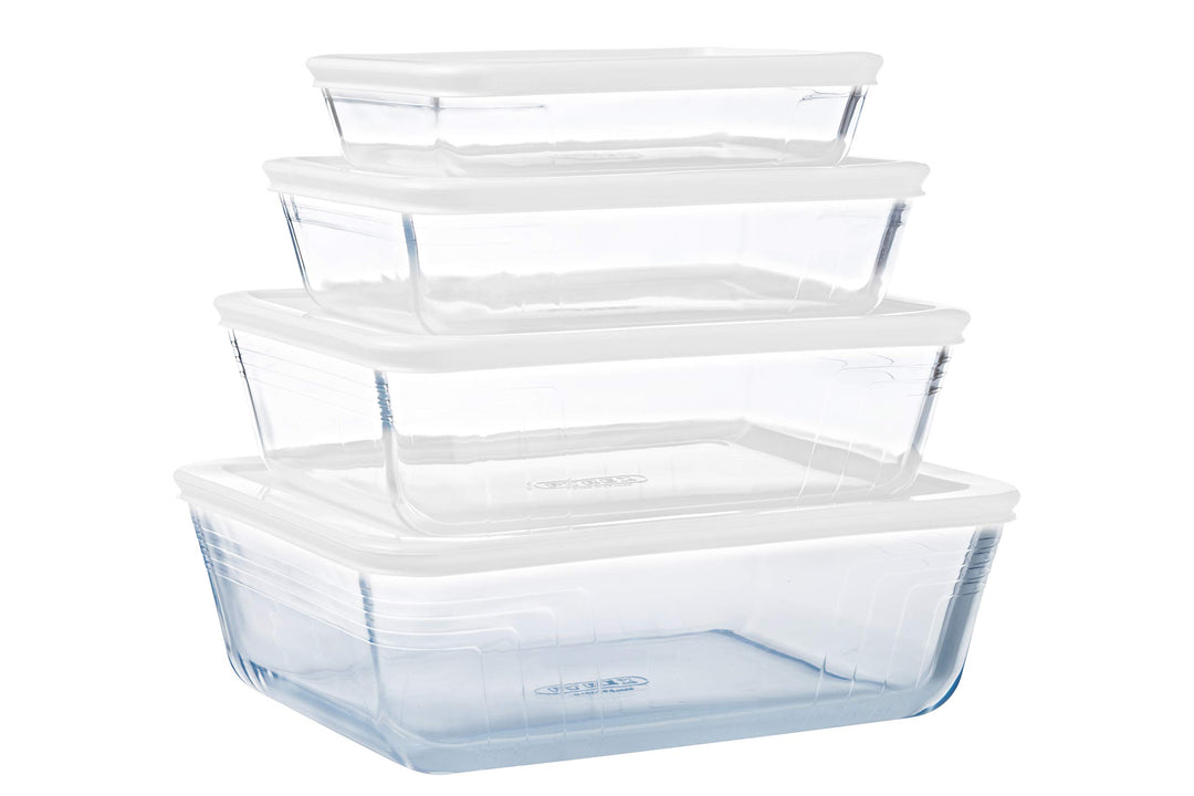 Pyrex® - Cook & Freeze – 4 Glasformen mit luftdichtem Deckel (0,8 l, 1,5 l, 2,6 l, 4 l) – speziell z