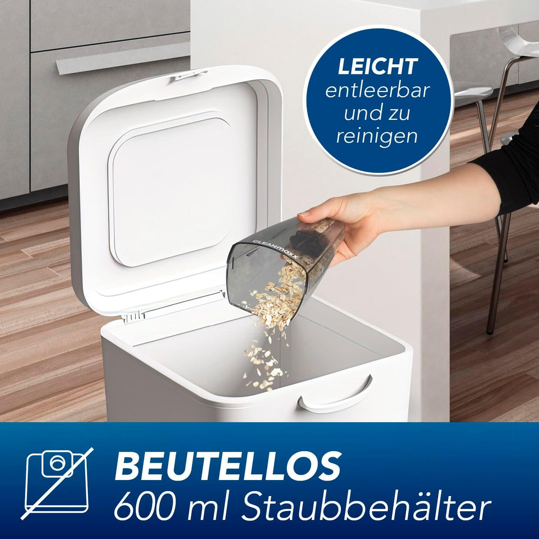 CLEANmaxx Handstaubsauger – kabellos, leistungsstarke 2000 mAh | Akku Staubsauger mit 600 ml Staubbe