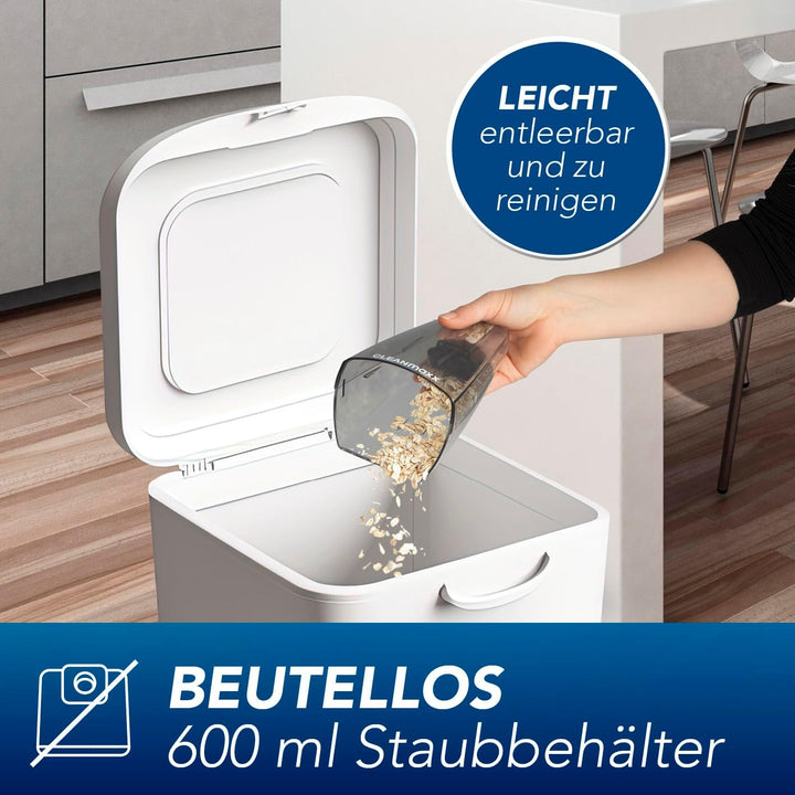 CLEANmaxx Handstaubsauger – kabellos, leistungsstarke 2000 mAh | Akku Staubsauger mit 600 ml Staubbe