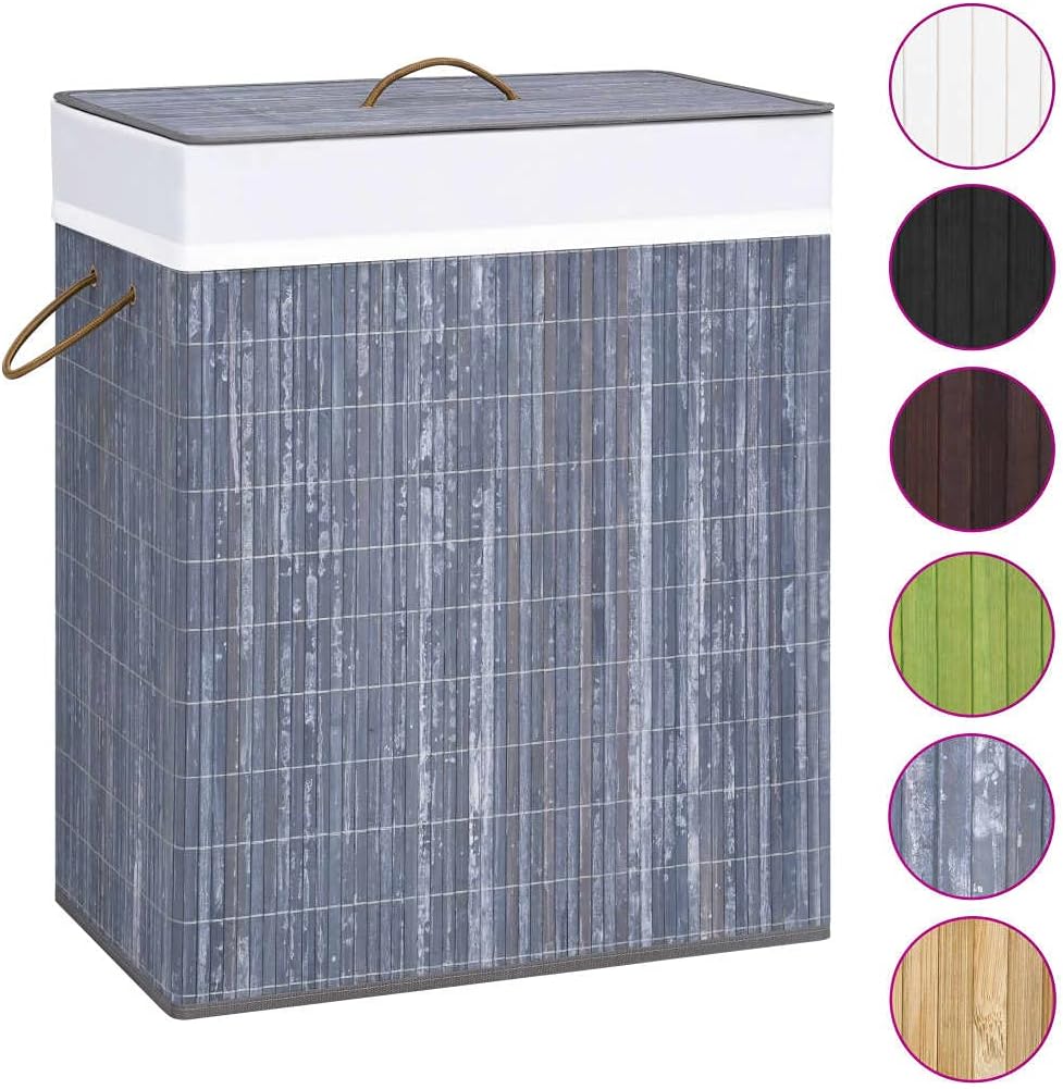 WIFESE Bambus-Wäschekorb Grau 100 L52x32x62,5 cm Wäschetonne Laundry Baskets Wäschekorb mit Deckel K