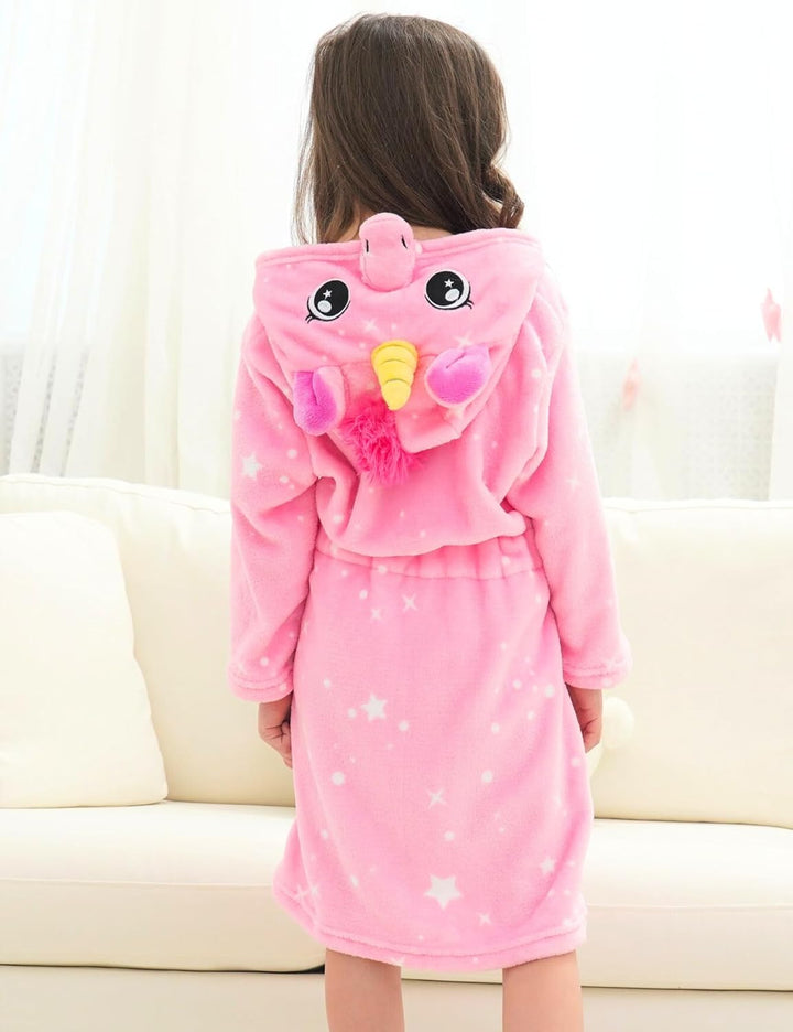 Ceruwum Einhorn Bademantel für Mädchen Weich Fleece Morgenmäntel mit Kapuze 8-9 Jahre Rosa Sterne, 8