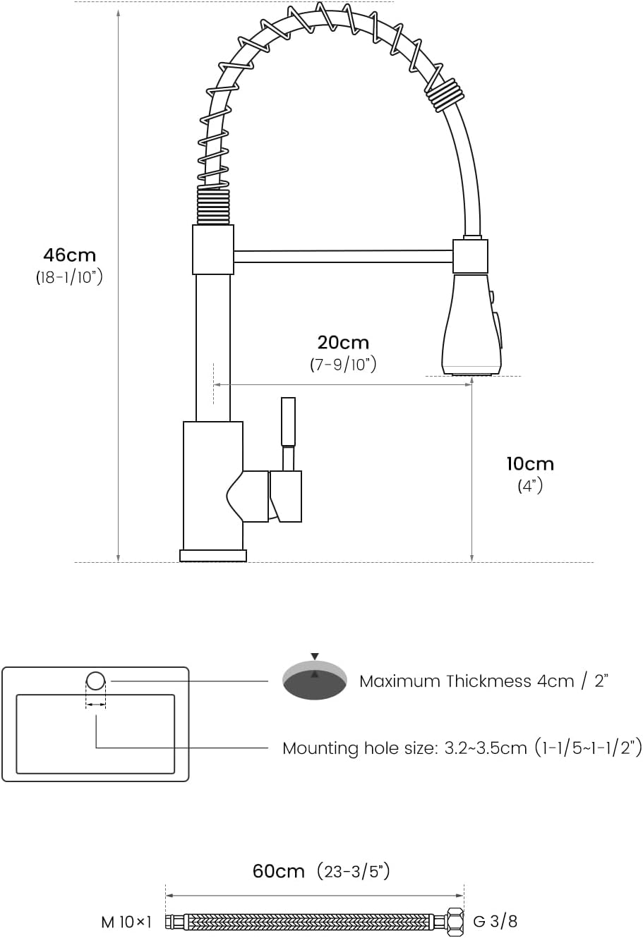 APPASO Wasserhahn Küche Schwarz, Hochdruck Mischbatterie mit 3 Strahlarten, 360° Drehbar Spültischar