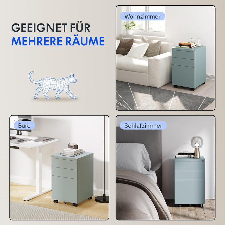 FlexiSpot Rollcontainer mit 3 Schubladen, mobiler Aktenschrank mit Rollen, Schubladenschrank Bürosch