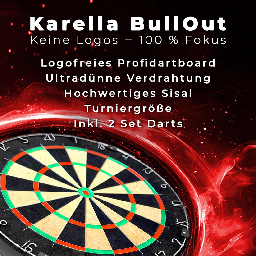 Karella Dartscheibe BullOut Steeldarts Set inkl. 6 Darts, Profi Turnier Dartboard ⌀ 45 cm, klammerfr
