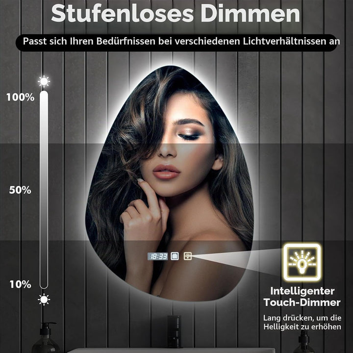 Badezimmerspiegel mit Antibeschlag Timerfunktion | Badspiegel mit Beleuchtung Dimmbar 3000K 4000K 65