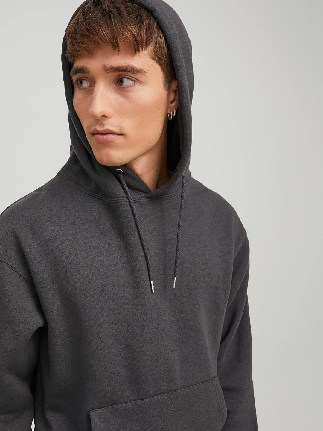 JACK & JONES Herren Basic Hoodie Soft Sweat Hood Jumper Kapuzen Pullover, XS Grau (Asphalt/Reg)